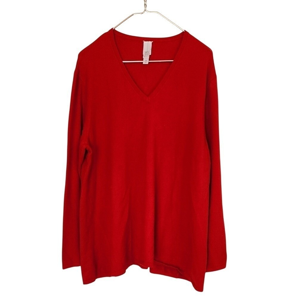 WynneLayers V-Neck Sweater Women 1X Red Cashmere Blend Soft Classic Plus Layer